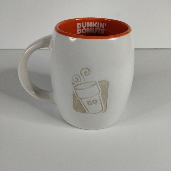 2012 Dunkin Donuts Coffee Mug 14 Oz. Orange and White with Engraved Logo - Picture 1 of 10